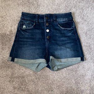 High-waisted button up denim shorts